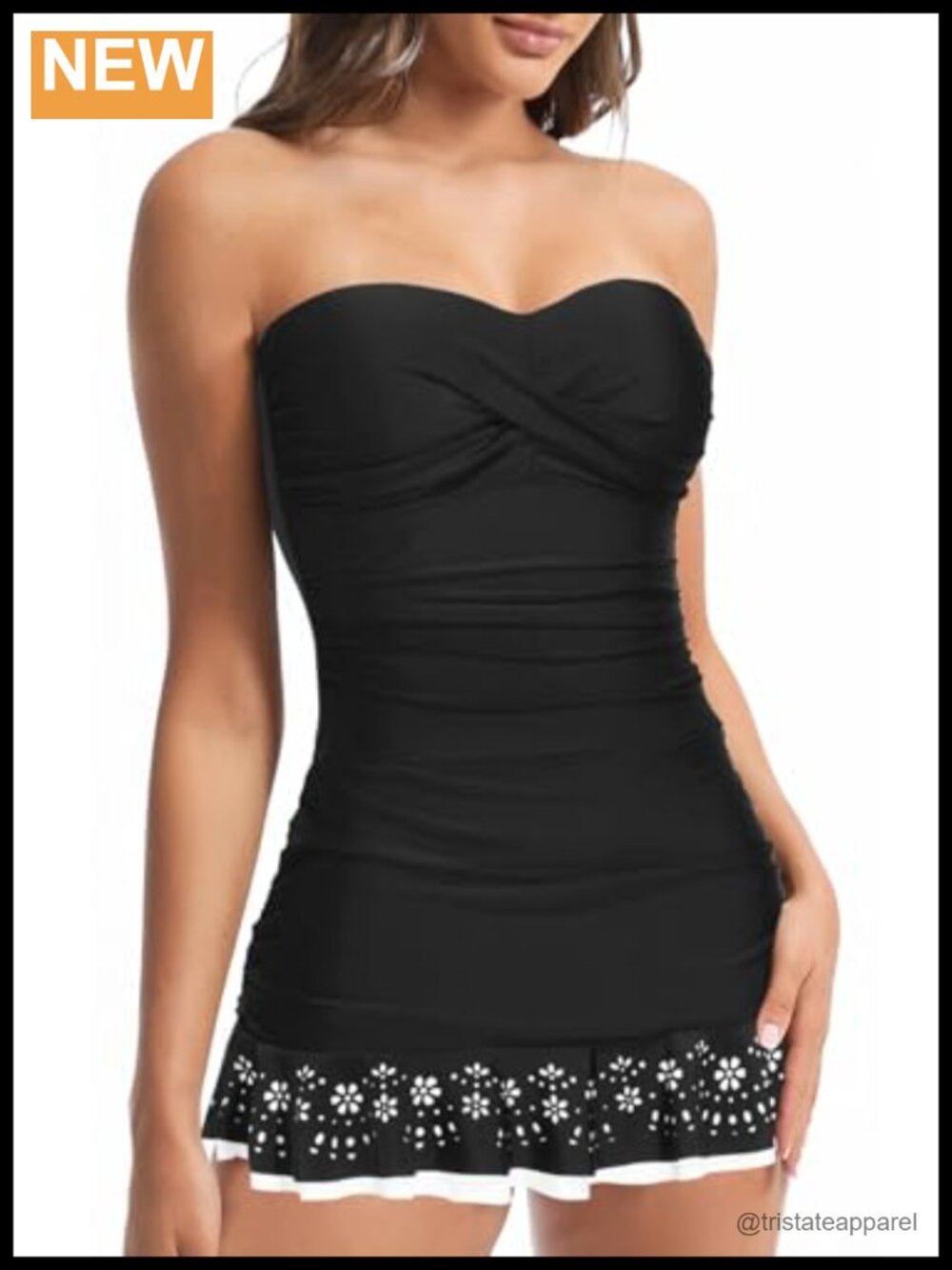 Women's One Piece Swim Dress Strapless Skirted Tummy Control Swimsuit
